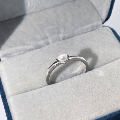 Warm Fortune Single Pearl Open Ring for Women,  18K Gold Plated Adjustable Thin Band, Dainty Freshwater Pearl Minimalist Jewelry
