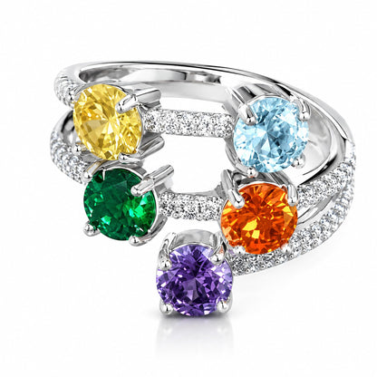 Warm Fortune Multi Row Round Pave Promise Ring for Her - 18K Gold Plated Cubic Zirconia, Stackable Gift Valentine's Day, Fashion & Daily Elegant Wear, Size 6-10