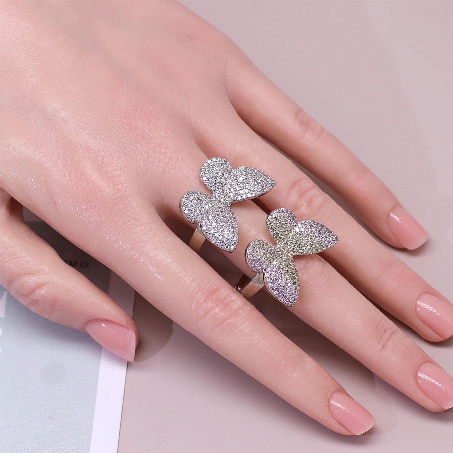 Warm Fortune Butterfly Promise Ring for Her - 18K Gold Plated Cubic Zirconia, Fashion Statement Jewelry for Women, Size 8