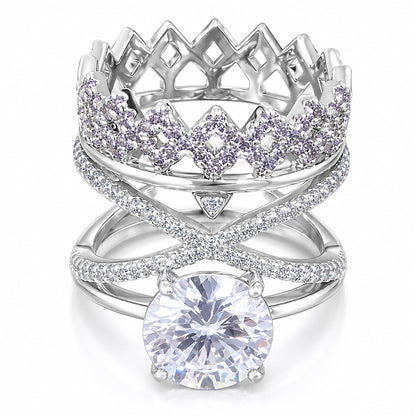 Warm Fortune Crown Three-Layer Engagement Ring Set for Women - 18K Gold Plated Cubic Zirconia, Wedding Proposal Gift, Romantic Promise, Size 7-9