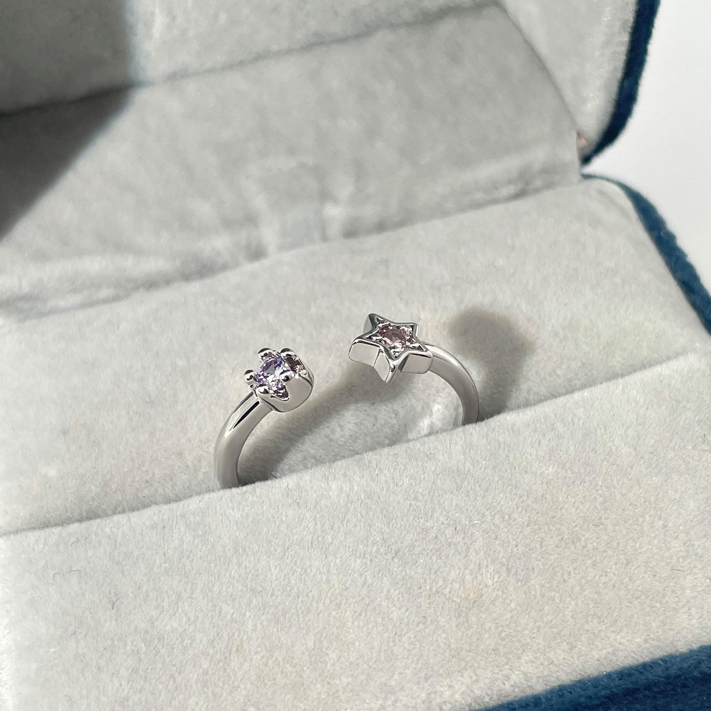 Warm Fortune Star & Cat Paw Promise Ring for Her - 18K Gold Plated Purple Cubic Zirconia, Stackable Gift Valentine's Day, Fashion & Daily Elegant Wear, Adjustable