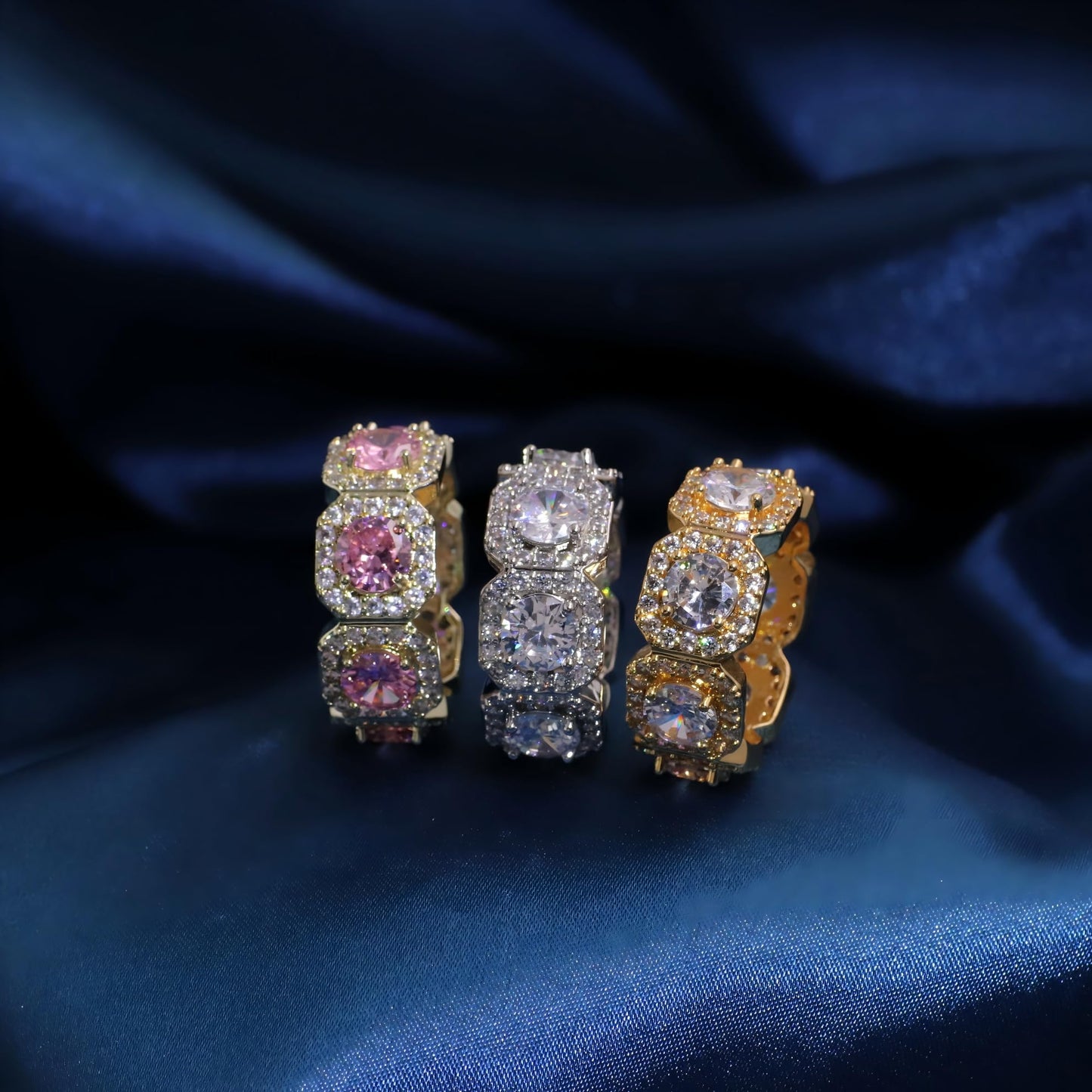 Warm Fortune Gold Plated Cubic Zirconia Band Ring, Hip Hop Street Style For Man or Women Fashion Jewelry