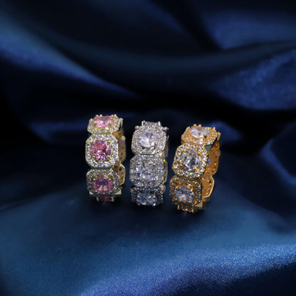 Warm Fortune Gold Plated Cubic Zirconia Band Ring, Hip Hop Street Style For Man or Women Fashion Jewelry