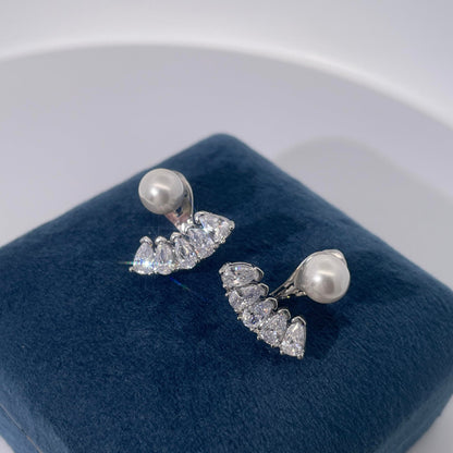 Warm Fortune Pearl & Teardrop Cubic Zirconia Dangle Earrings for Women, Silver Tone Fashion Jewelry, Elegant Design for Daily Wear, Party & Dating