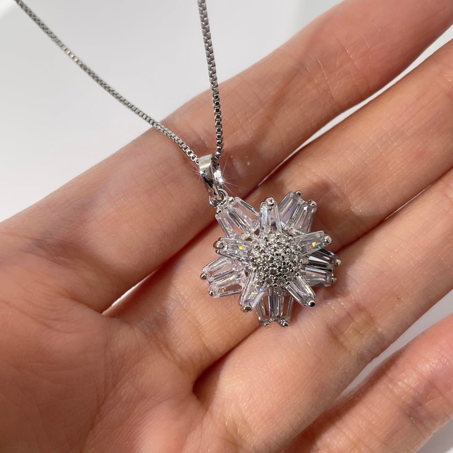 Warm Fortune Cubic Zirconia Pendant Necklace for Women,18K White Gold Plated,18 inch + 2inch Chain