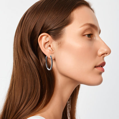 Warm Fortune Moissanite Hoop Earrings for Women, DE VVS Lab Created, Round Loop Design, 925 Sterling Silver with 18K White Gold Plated Hypoallergenic