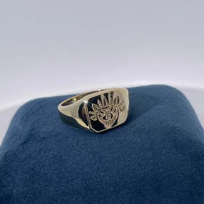 Warm Fortune Gold Plated Signet Band Ring,Hip Hop Street Style For Man or Women Fashion Jewelry