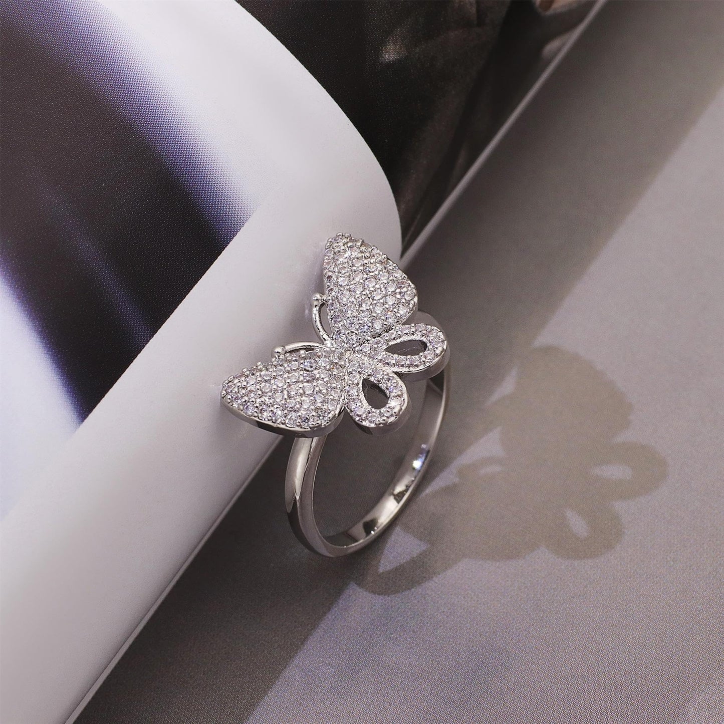 Warm Fortune Butterfly Promise Ring for Her - 18K Gold Plated Cubic Zirconia, Stackable Gift Valentine's Day, Fashion & Daily Elegant Wear,Size 6-9