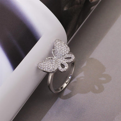Warm Fortune Butterfly Promise Ring for Her - 18K Gold Plated Cubic Zirconia, Stackable Gift Valentine's Day, Fashion & Daily Elegant Wear,Size 6-9