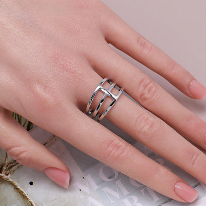 Warm Fortune H-Shape Open Band Ring - 18K Gold Plated Stackable Gift for Women, Daily Fashion Wear & Casual Accessory, Trendy Street Wear, Size 9-6