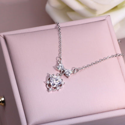 Warm Fortune Moissanite Pendant Necklace for Women, 0.5/1.0 ct DE VVS, 18K White Gold Plated Sterling Silver, 16 inch + 2inch Chain