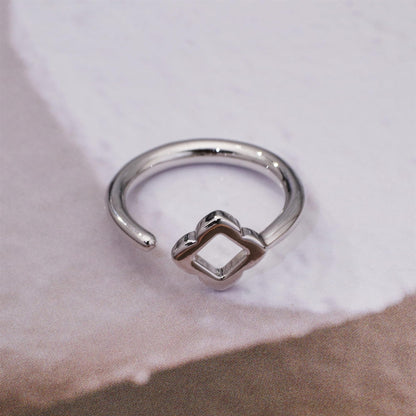 Warm Fortune Hollow Quatrefoil Promise Ring for Her - 18K Gold Plated Minimalist Open Ring, Stackable Gift Valentine's Day, Fashion & Daily Elegant Wear, Adjustable