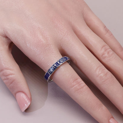 Warm Fortune Enamel Letter Band Ring for Women, 18K Gold Plated Engraved Text Stackable Jewelry for Daily Outfit, Size 6-8
