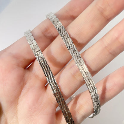 Warm Fortune 18K White Gold Plated Flat Herringbone Chain Necklace