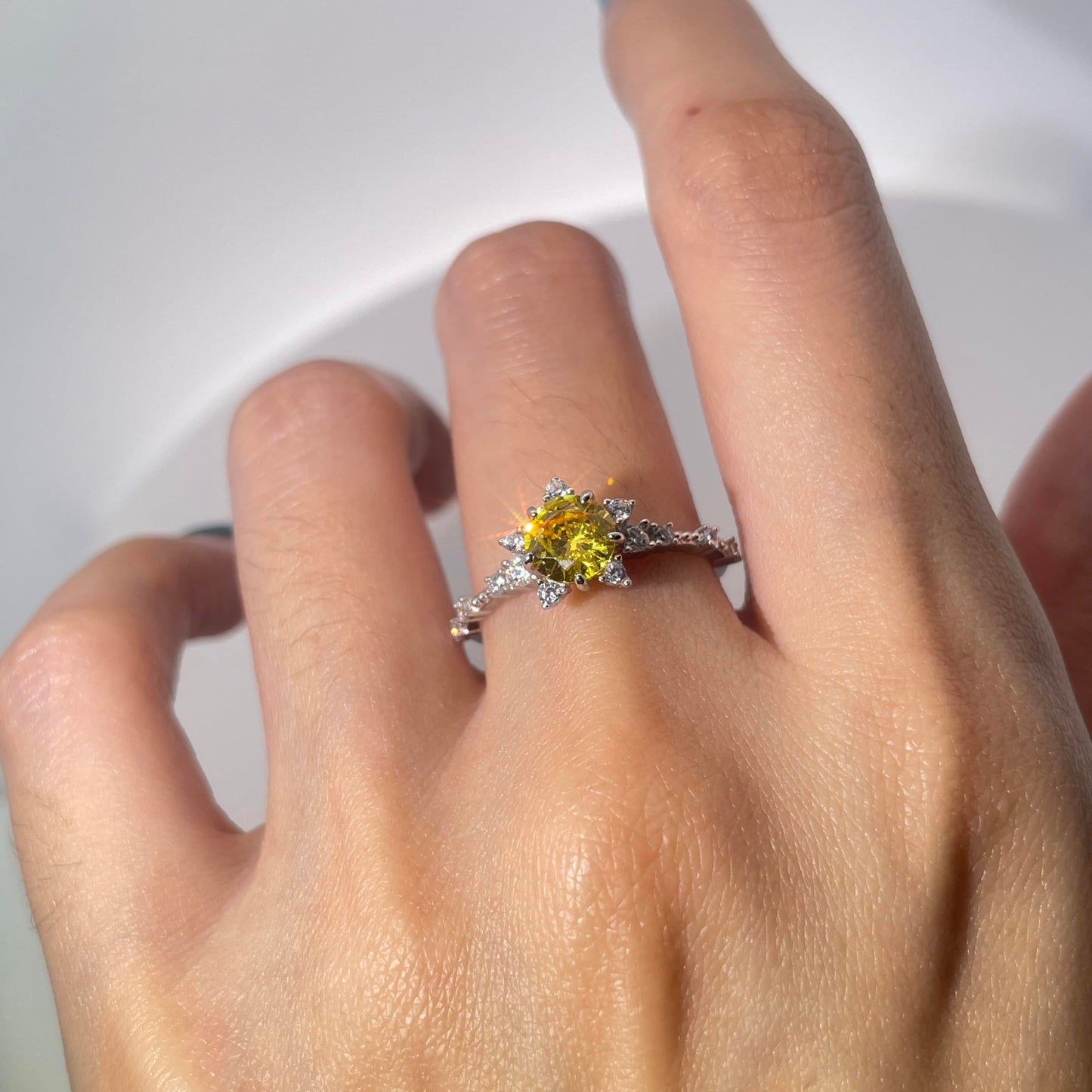 Warm Fortune Cubic Zirconia Engagement Ring for Women, 925 Sterling Silver with 18K White Gold Plated Anniversary Ring, Gift for Her Promise Ring