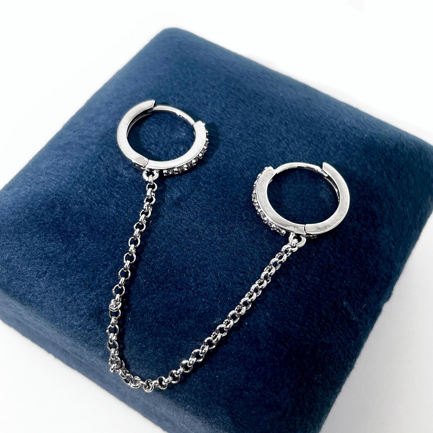 Warm Fortune 18K White Gold Plated Double Hoop Chain Drop Earrings