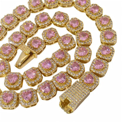 Warm Fortune Tennis Chain Necklace for Women Men,Iced Out Gold Plated Cubic Zirconia,16inch Chain,Hip Hop Street Style Fashion Jewelry