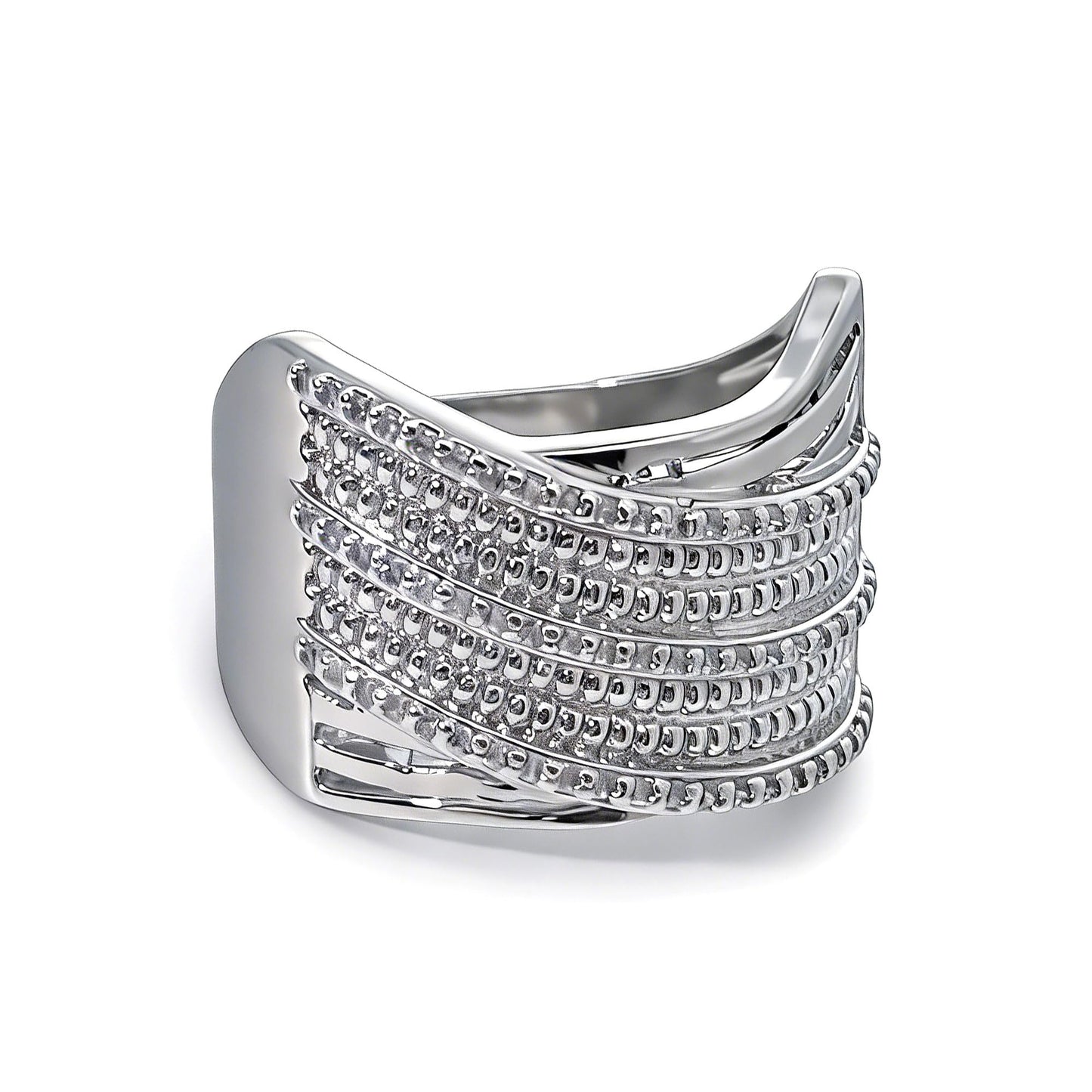 Warm Fortune Multi-Row CZ Wide Band Ring, 18K Gold Plated Statement Ring, Stackable Cocktail Ring for Women,Size 8