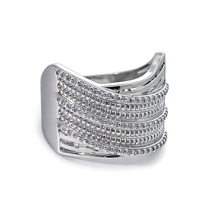 Warm Fortune Multi-Row CZ Wide Band Ring, 18K Gold Plated Statement Ring, Stackable Cocktail Ring for Women,Size 8