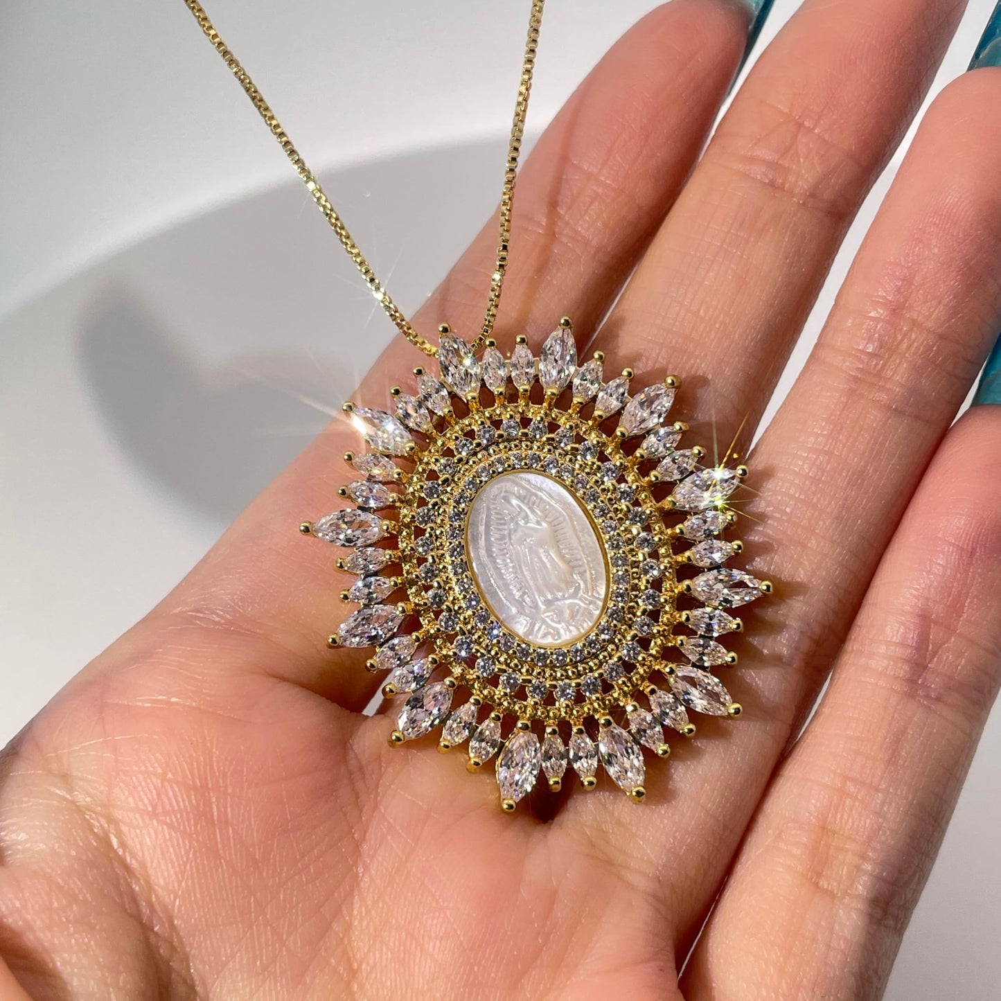 Warm Fortune Cubic Zirconia Pendant Necklace for Women,18K Gold Plated,18 inch + 2inch Chain