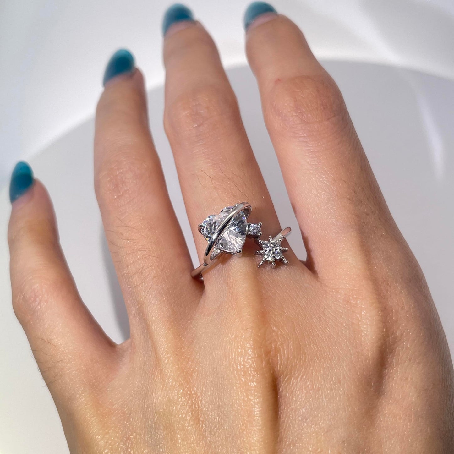 Warm Fortune Cubic Zirconia Engagement Ring for Women, 925 Sterling Silver with 18K White Gold Plated Anniversary Ring, Gift for Her Promise Ring,Adjustable