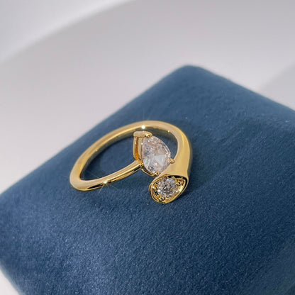 Warm Fortune Marquise & Round Promise Ring for Her - 18K Gold Plated Cubic Zirconia,Stackable Gift Valentine's Day, Fashion & Daily Elegant Wear,Adjustable