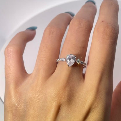 Warm Fortune Cubic Zirconia Engagement Ring for Women, 925 Sterling Silver with 18K White Gold Plated Anniversary Ring, Gift for Her Promise Ring,Adjustable