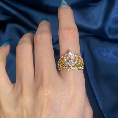 Warm Fortune Gold Plated Cubic Zirconia Band Ring, Hip Hop Street Style For Man or Women Fashion Jewelry