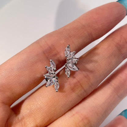 Warm Fortune 18K Gold Plated Leaf Cubic Zirconia Stud Earrings for Women Hypoallergenic - Valentine's Day, Mother's Day, Birthday Gift for Her