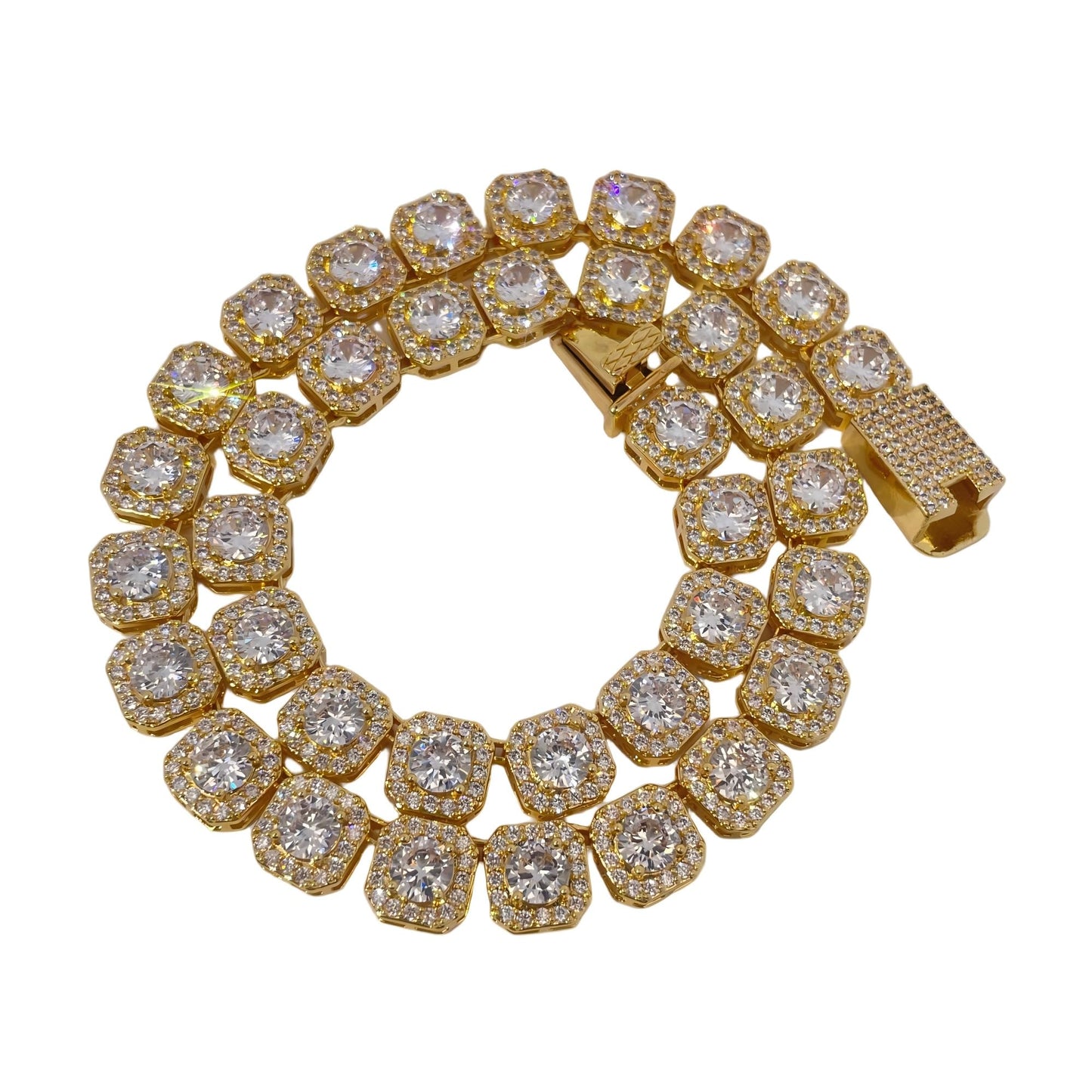 Warm Fortune Tennis Chain Necklace for Women Men,Iced Out Gold Plated Cubic Zirconia,16inch Chain,Hip Hop Street Style Fashion Jewelry