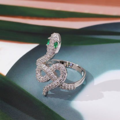 Warm Fortune Snake Promise Ring for Her - 18K Gold Plated Cubic Zirconia, Stackable Gift Valentine's Day, Fashion & Daily Elegant Wear,Size 7-9