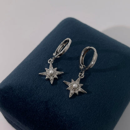 Warm Fortune 18K Gold Plated Star & Round Shape Cubic Zirconia Drop Earrings for Women Hypoallergenic - Valentine's Day, Mother's Day, Birthday Gift for Her