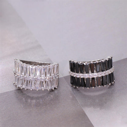 Warm Fortune Baguette Eternity Ring for Her - 18K Gold Plated Cubic Zirconia, Anniversary & Valentine's Day Gift, Timeless Promise & Wedding Jewelry, Size 8-8.5