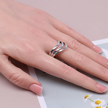 Warm Fortune Triple Wave Band Ring - 18K Gold Plated Stackable Gift for Women, Daily Fashion Wear & Casual Accessory, Trendy Street Wear, Size 7-9