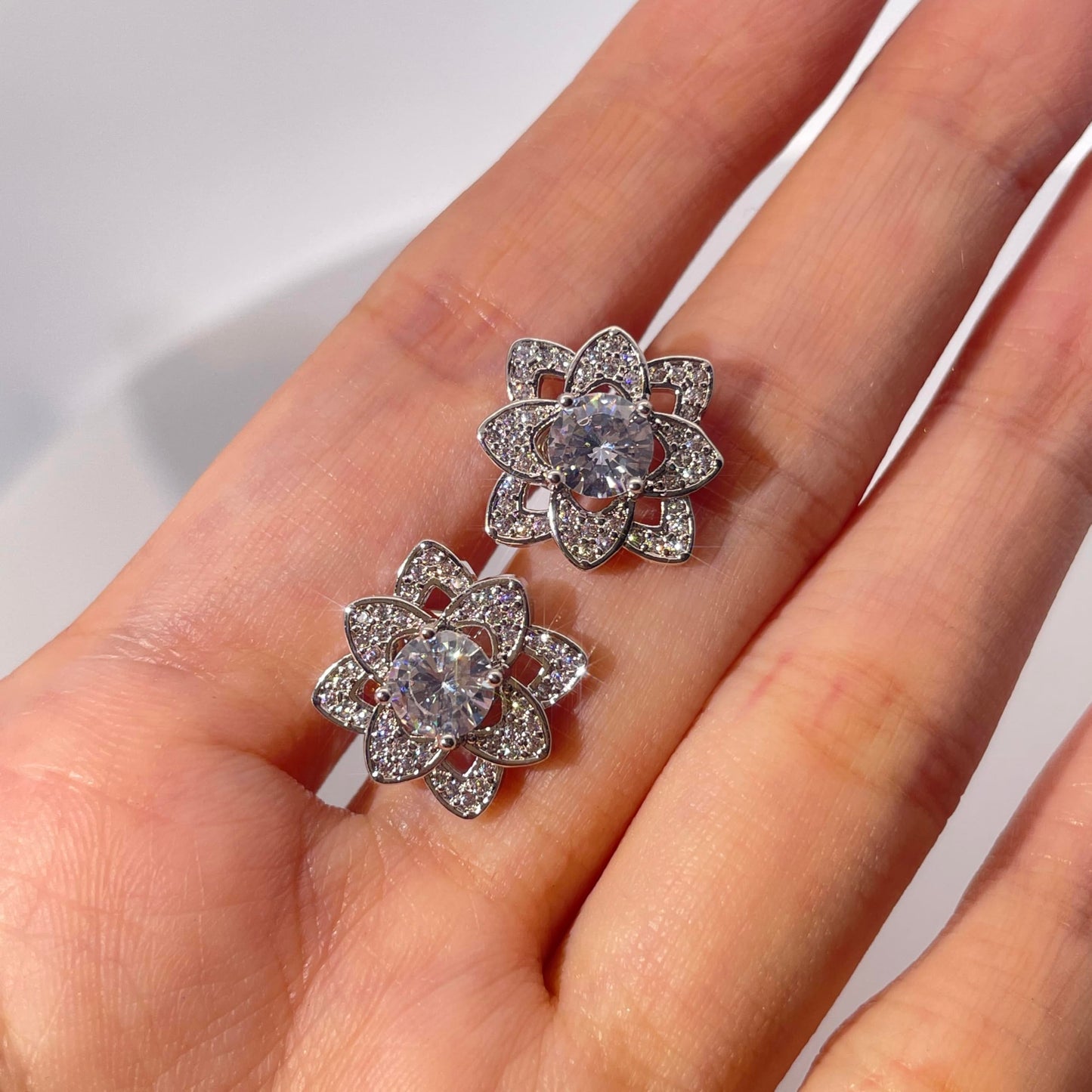 Warm Fortune 18K Gold Plated Flower Cubic Zirconia Stud Earrings for Women Hypoallergenic - Valentine's Day, Mother's Day, Birthday Gift for Her