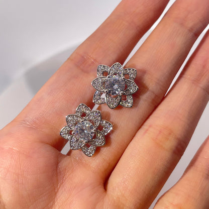 Warm Fortune 18K Gold Plated Flower Cubic Zirconia Stud Earrings for Women Hypoallergenic - Valentine's Day, Mother's Day, Birthday Gift for Her