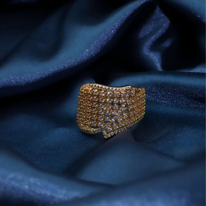 Warm Fortune Gold Plated Cubic Zirconia Band Ring, Hip Hop Street Style For Man or Women Fashion Jewelry