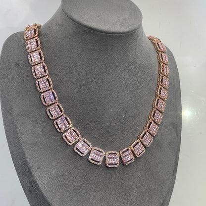 Warm Fortune Tennis Chain Necklace for Women Men,Iced Out Gold Plated Cubic Zirconia,16inch Chain,Hip Hop Street Style Fashion Jewelry