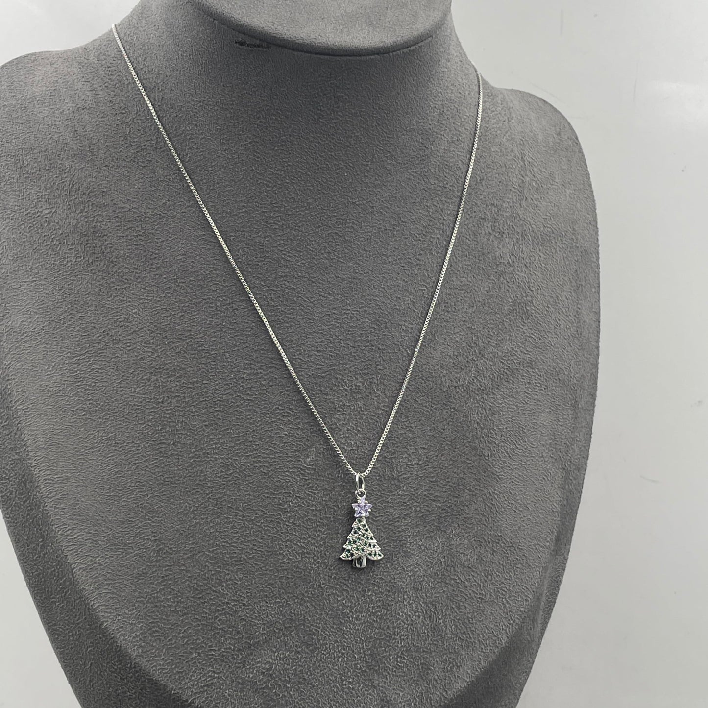 Warm Fortune Cubic Zirconia Christmas Tree Pendant Necklace for Women,18K White Gold Plated,Christmas Jewelry Gifts,18 inch + 2inch Chain