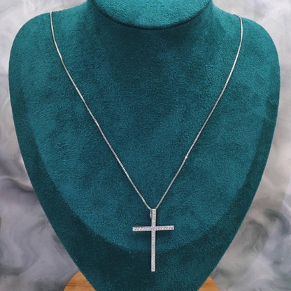 Warm Fortune Pavé Cross Pendant Necklace for Women, 18K White Gold Plated, 18 Inch Chain with Sparkling CZ, Elegant & Versatile Layering Jewelry