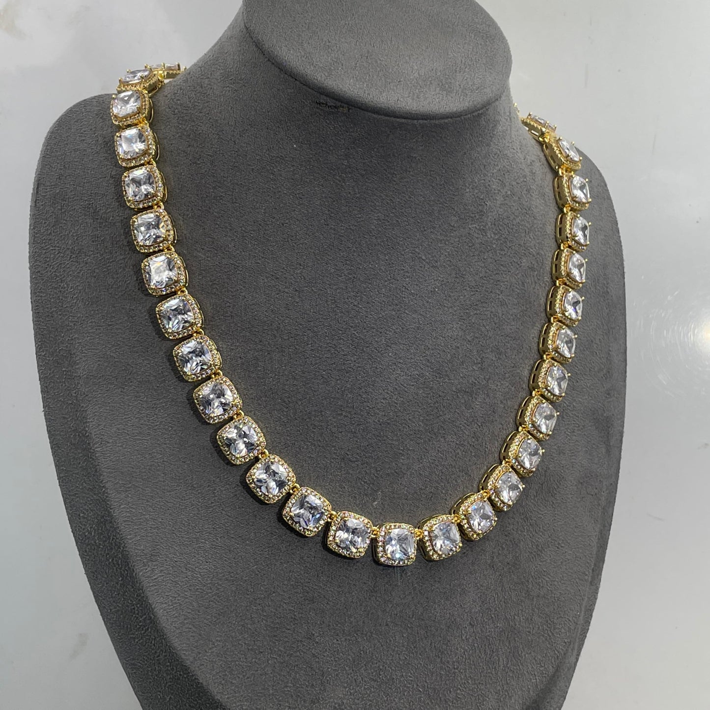 Warm Fortune Tennis Chain Necklace for Women Men,Iced Out Gold Plated Cubic Zirconia,18inch Chain,Hip Hop Street Style Fashion Jewelry