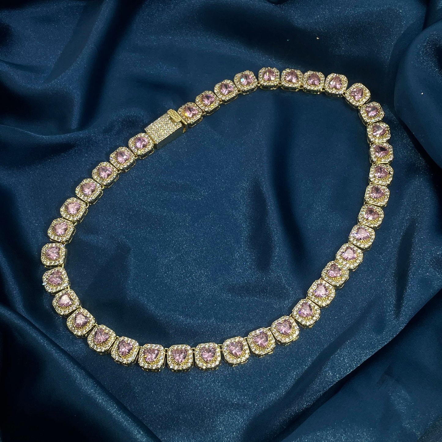 Warm Fortune Tennis Chain Necklace for Women Men,Iced Out Gold Plated Cubic Zirconia,16inch Chain,Hip Hop Street Style Fashion Jewelry