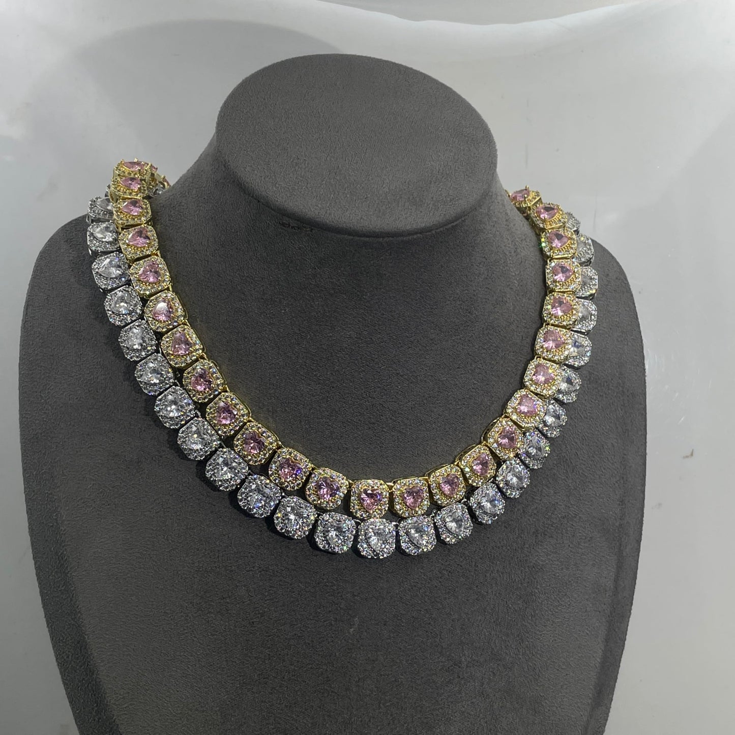 Warm Fortune Tennis Chain Necklace for Women Men,Iced Out Gold Plated Cubic Zirconia,16inch Chain,Hip Hop Street Style Fashion Jewelry