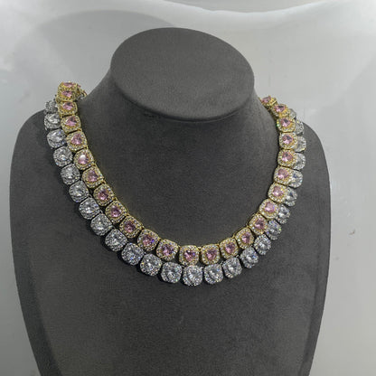 Warm Fortune Tennis Chain Necklace for Women Men,Iced Out Gold Plated Cubic Zirconia,16inch Chain,Hip Hop Street Style Fashion Jewelry