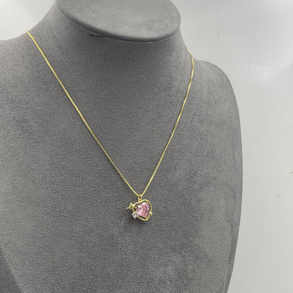 Warm Fortune Cubic Zirconia Pendant Necklace for Women,18K Gold Plated,15 inch + 2inch Chain