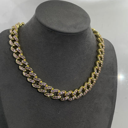 Warm Fortune Cuban Link Chain Necklace,16 Inch Gold Plated Cubic Zirconia, Hip Hop Jewelry for Men Women,Hip Hop Street Style Fashion Jewelry