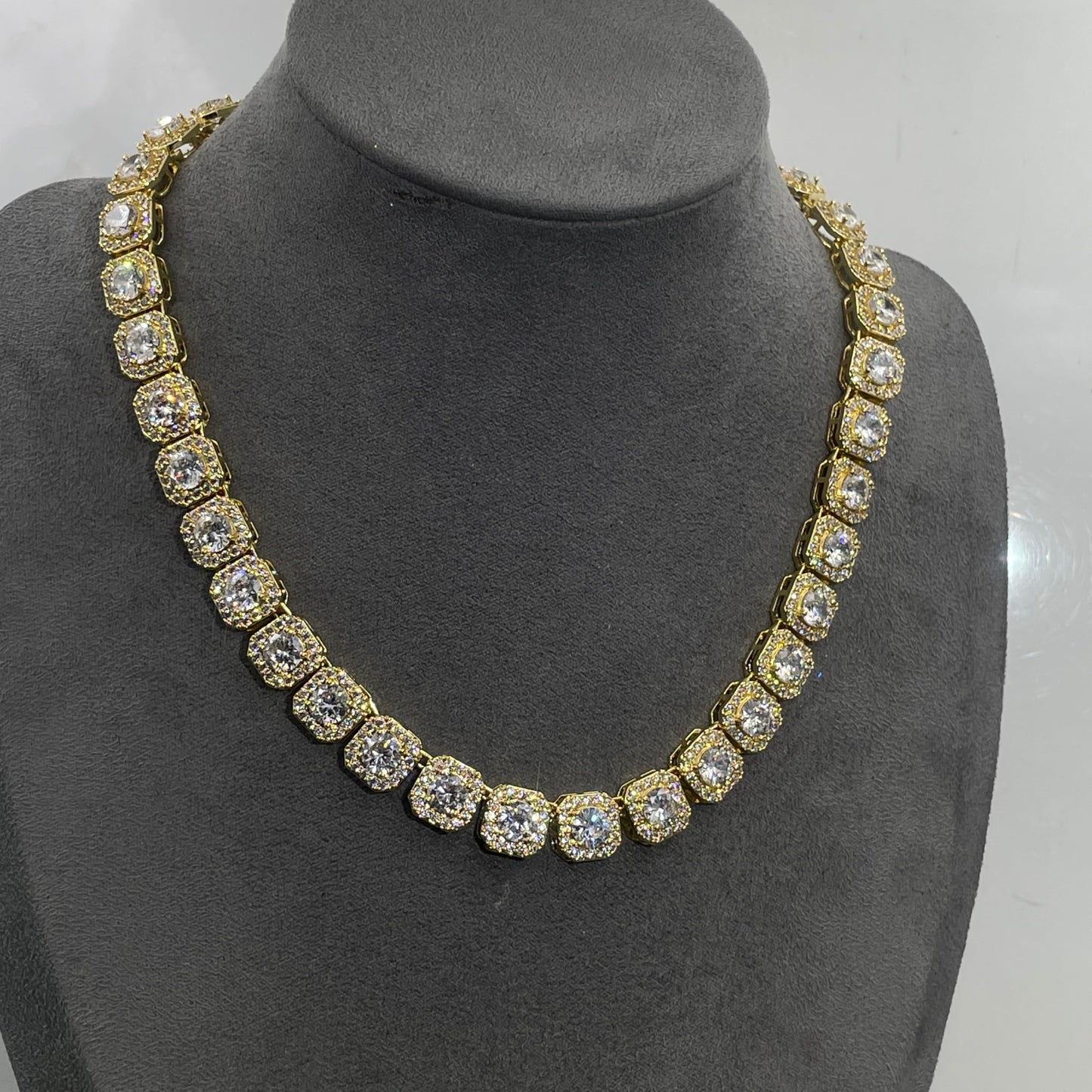 Warm Fortune Tennis Chain Necklace for Women Men,Iced Out Gold Plated Cubic Zirconia,16inch Chain,Hip Hop Street Style Fashion Jewelry