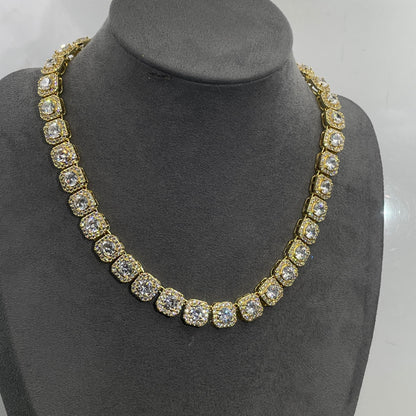 Warm Fortune Tennis Chain Necklace for Women Men,Iced Out Gold Plated Cubic Zirconia,16inch Chain,Hip Hop Street Style Fashion Jewelry