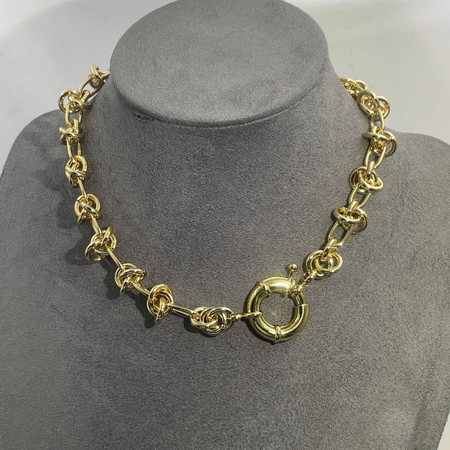 Warm Fortune Cuban Link Chain Necklace,14 Inch Gold Plated, Hip Hop Jewelry for Men Women,Unisex Oval Knot Choker,Street Style Fashion Gift