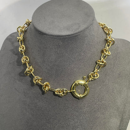 Warm Fortune Cuban Link Chain Necklace,14 Inch Gold Plated, Hip Hop Jewelry for Men Women,Unisex Oval Knot Choker,Street Style Fashion Gift